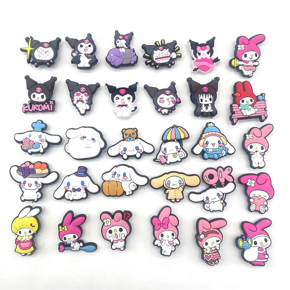 23pcs Pink Hello Kitty Kuromi Jibz PVC Croc Shoes Charms Pockmon Cartoon Anime DIY Sandals Shoe Accessories for Kids Gifts