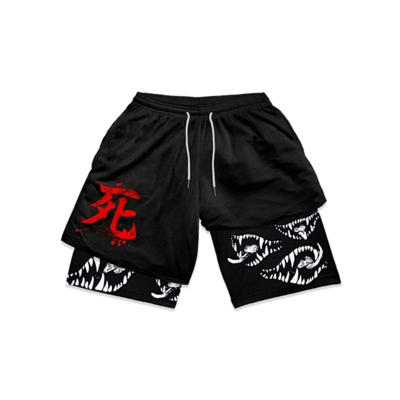 Anime Gym Shorts Men Women Manga 3D Print 2 In 1 Quick Dry Sports Shorts Summer Fitness Running Workout Mesh Performance Shorts