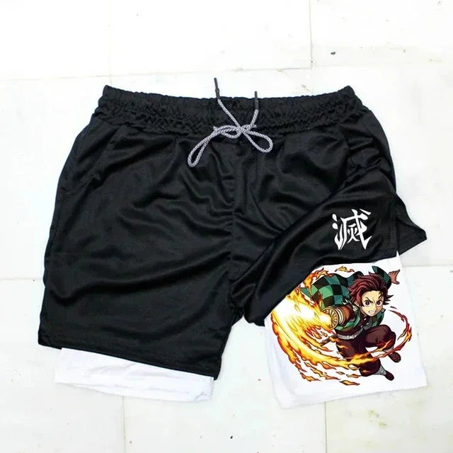 Anime Gym Shorts Men Women Gothic Print 2 in 1 Performance Shorts Fitness Casual Sports Y2K Short Pants Girl