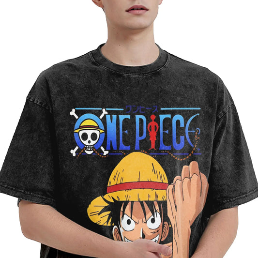 one piece anime manga luffy Washed T Shirt Streetwear Hip Hop Casual T-Shirts  Tee Shirt for Men Women 100% Cotton Harajuku