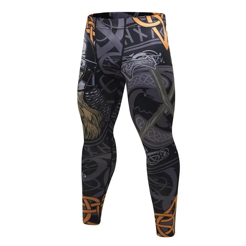 Gym Fitness Men Leggings Fashion Print Mid Waist Elastic Push Up Ankle Length Polyester Leggings Men's Compression Jogging Pants