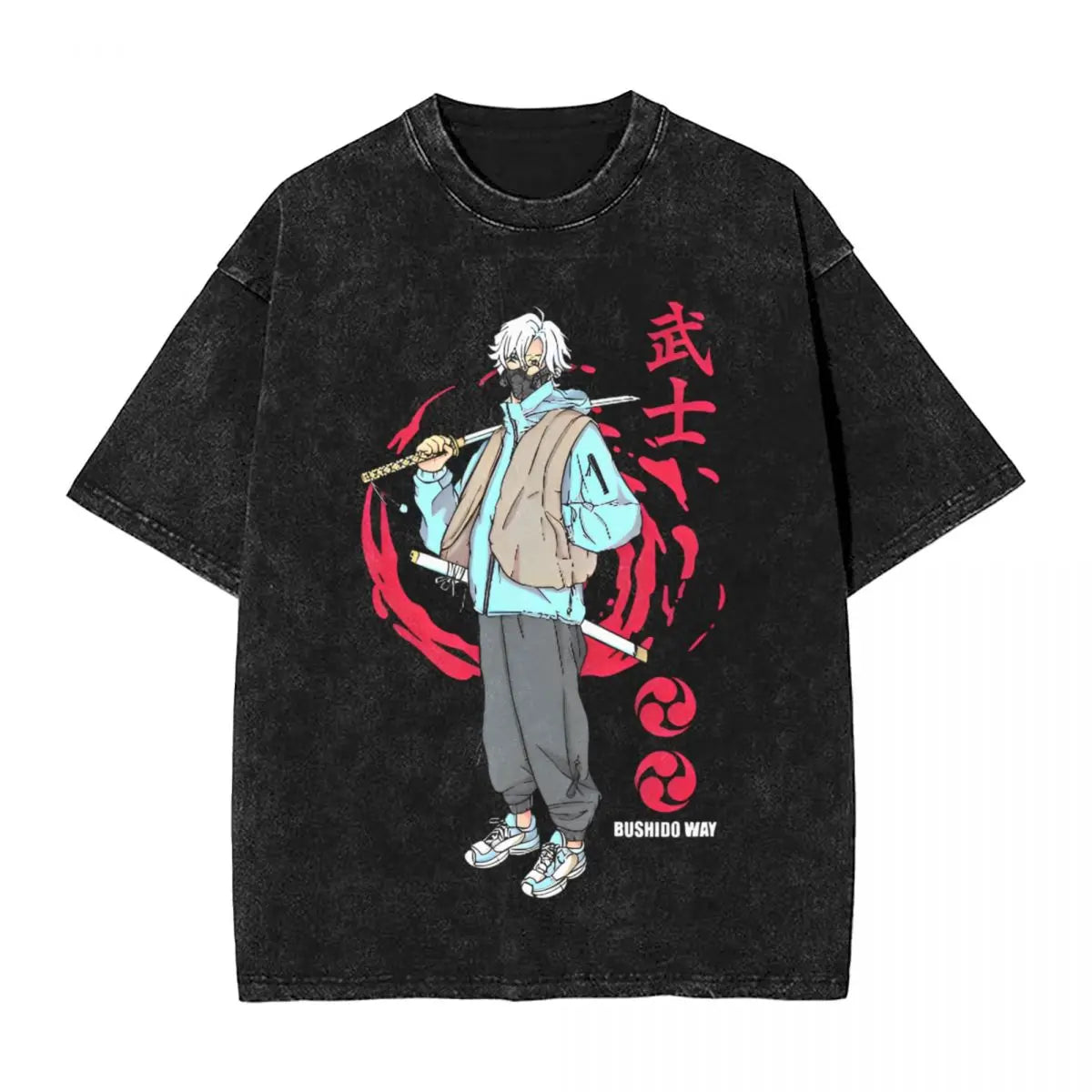 Japanese Manga Anime Graphic T Shirt Washed Short Sleeve Harajuku T-Shirts Novelty Men Women Tops Streetwear Summer Tee Shirt