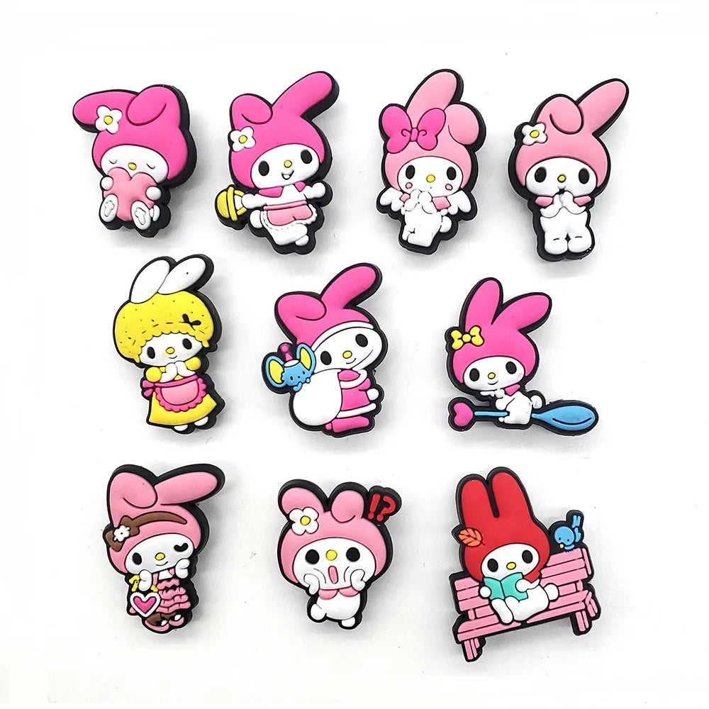 23pcs Pink Hello Kitty Kuromi Jibz PVC Croc Shoes Charms Pockmon Cartoon Anime DIY Sandals Shoe Accessories for Kids Gifts