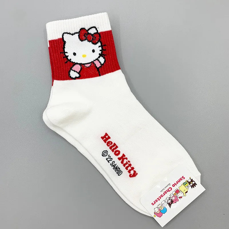 MINISO Sanrio Cotton Socks Anime Kawaii Girls Sports Socks Hello Kitty Kuromi Cinnamoroll Melody Sports Breathable Women Sock