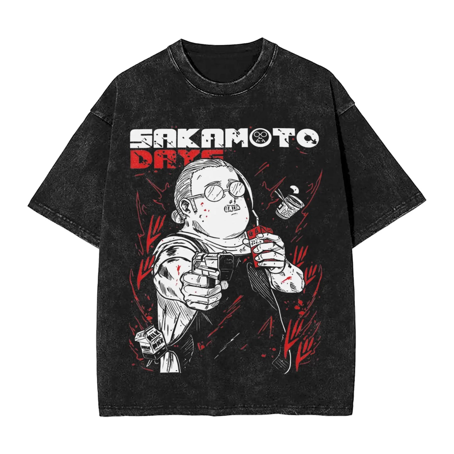 Sakamoto Days T Shirts Washed Short Sleeve Street T-Shirts Manga Anime Retro for Men Women Tops Streetwear Summer Tops Tees