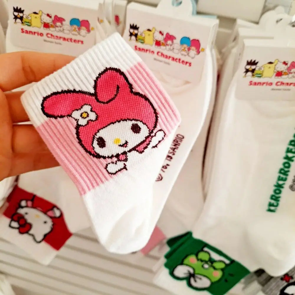 MINISO Sanrio Cotton Socks Anime Kawaii Girls Sports Socks Hello Kitty Kuromi Cinnamoroll Melody Sports Breathable Women Sock