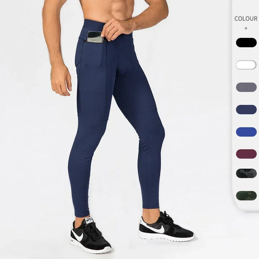 Compression Pants Mens Quick Dry Fit Sportswear Running Tights Legging Fitness Training Cycling Sport Zipper Pocket Yoga Bottoms