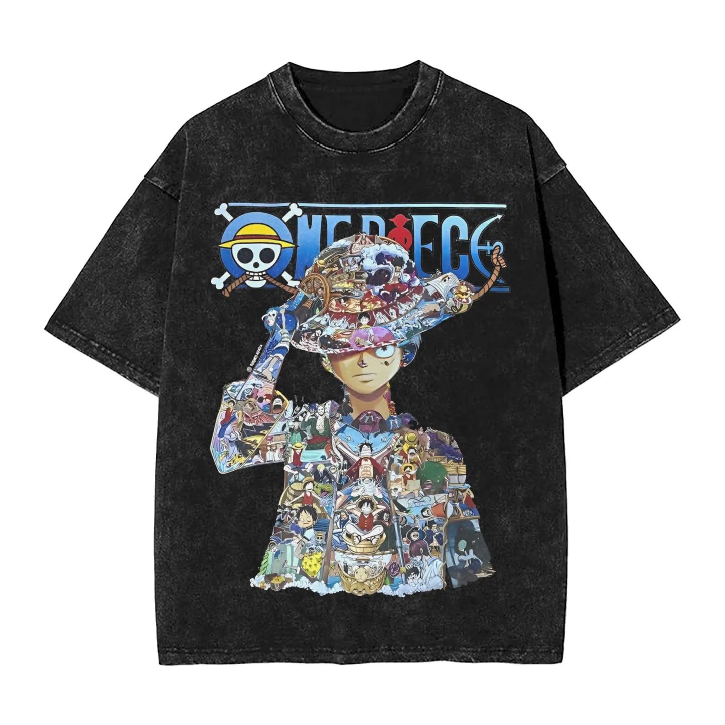 one piece anime manga luffy Washed T Shirt Streetwear Hip Hop Casual T-Shirts  Tee Shirt for Men Women 100% Cotton Harajuku