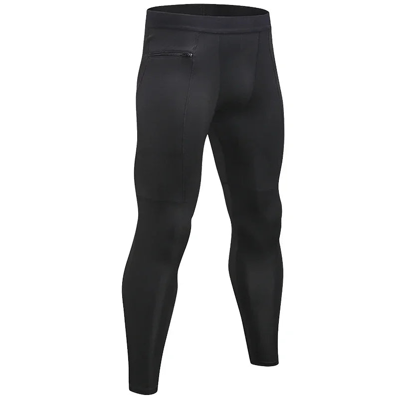 Compression Pants Mens Quick Dry Fit Sportswear Running Tights Legging Fitness Training Cycling Sport Zipper Pocket Yoga Bottoms