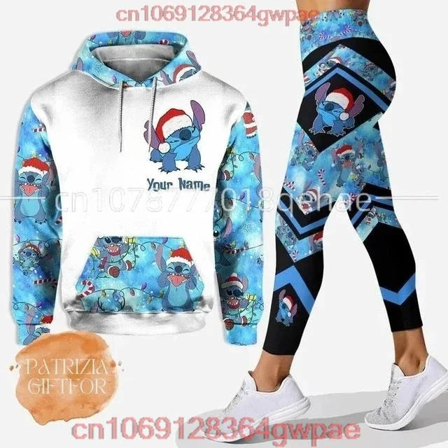 Stitch Angle 3D Hoodie Legging Womens Set Yoga Pants Sports Disney Stitch Yoga Hoodie Leggings Fashion Sportswear Women Clothing