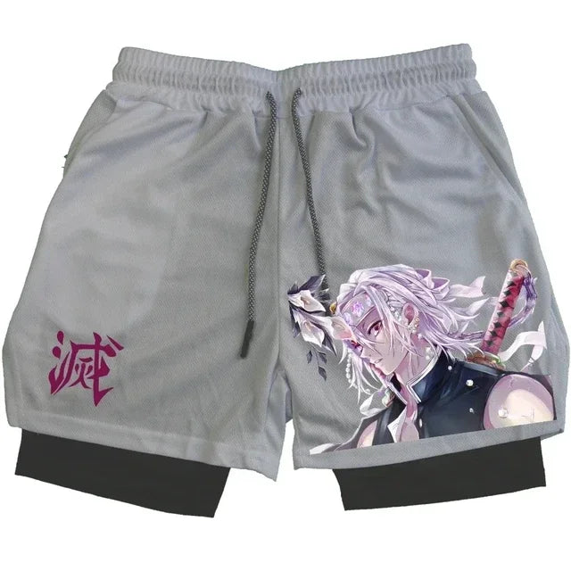 Anime Gym Shorts Men Women Gothic Print 2 in 1 Performance Shorts Fitness Casual Sports Y2K Short Pants Girl