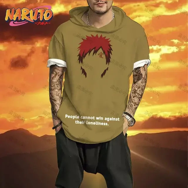 Men's Shirt Hooded Streetwear Naruto Oversized T-shirt Short Sleeve Trend Essentials Clothing Hip Hop Anime Ninja High Quality