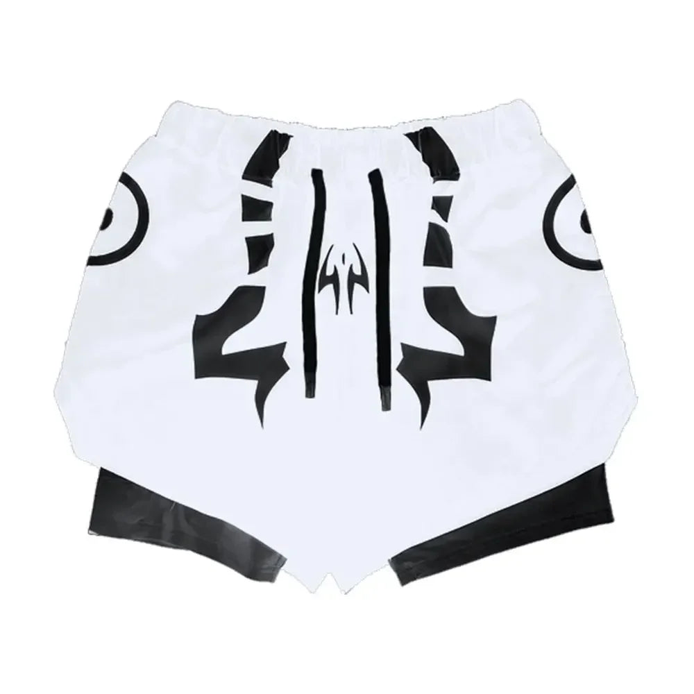 Men's Compression Set Anime Jujutsu Kaisen Printed Summer Gym Compression Shirts+Workout Shorts Breathable Quick Dry Sports Set