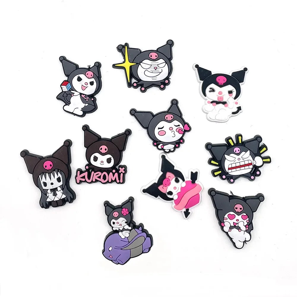 23pcs Pink Hello Kitty Kuromi Jibz PVC Croc Shoes Charms Pockmon Cartoon Anime DIY Sandals Shoe Accessories for Kids Gifts