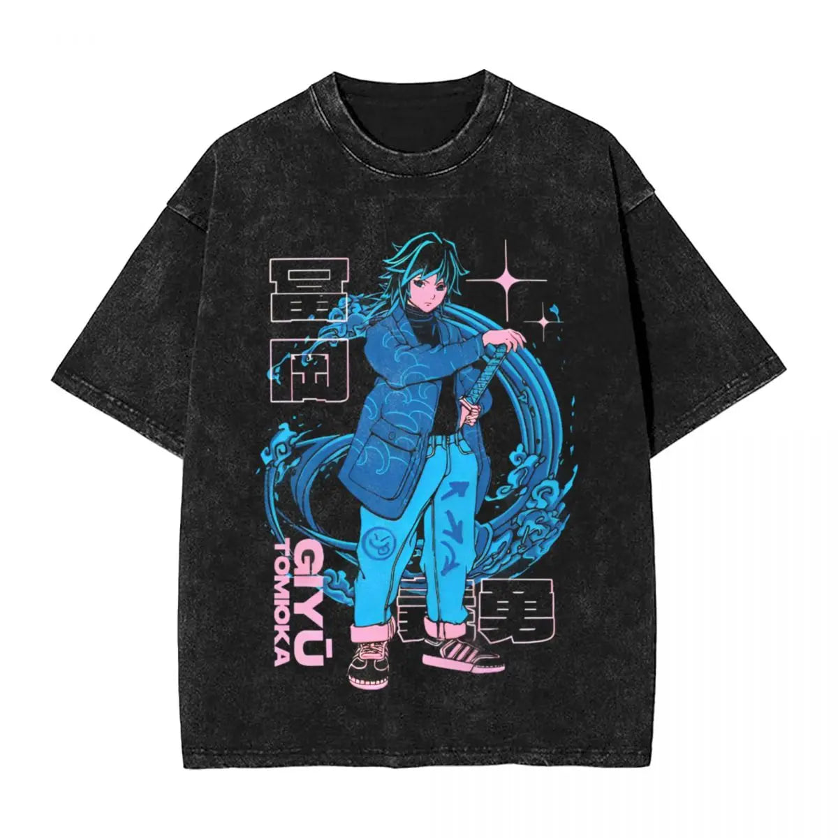 Japanese Manga Anime Graphic T Shirt Washed Short Sleeve Harajuku T-Shirts Novelty Men Women Tops Streetwear Summer Tee Shirt