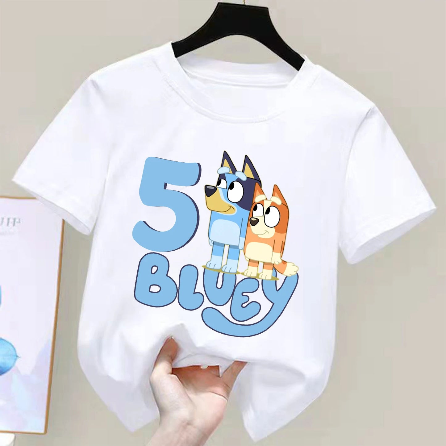 Blueys T-shirt for Children Birthday Figure Tee Top Cartoon Clothes Fashion White Short Sleeve Kids Anime Loose Clothing Gift