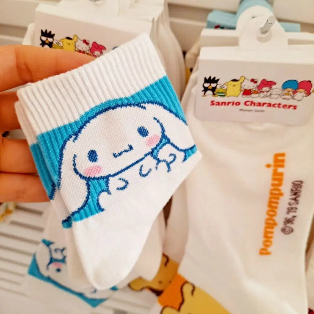 MINISO Sanrio Cotton Socks Anime Kawaii Girls Sports Socks Hello Kitty Kuromi Cinnamoroll Melody Sports Breathable Women Sock