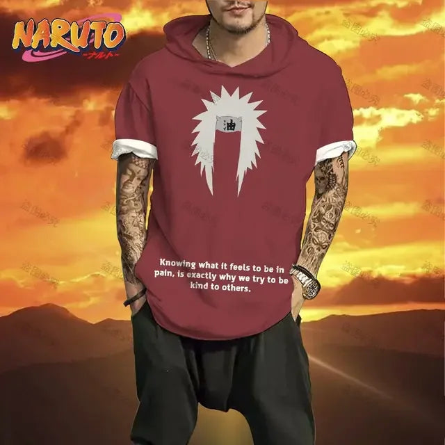 Men's Shirt Hooded Streetwear Naruto Oversized T-shirt Short Sleeve Trend Essentials Clothing Hip Hop Anime Ninja High Quality