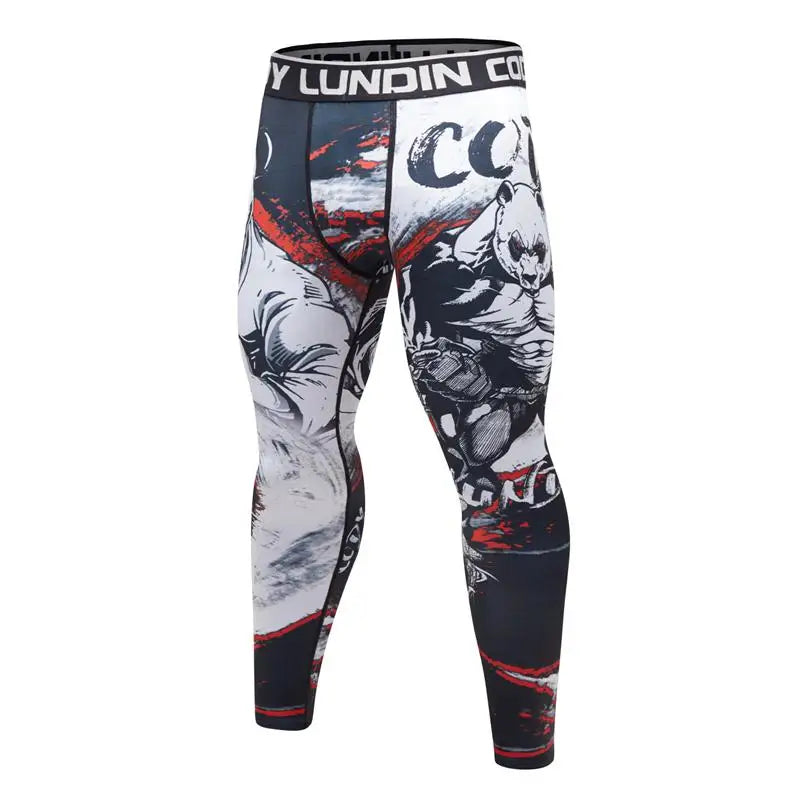 Gym Fitness Men Leggings Fashion Print Mid Waist Elastic Push Up Ankle Length Polyester Leggings Men's Compression Jogging Pants