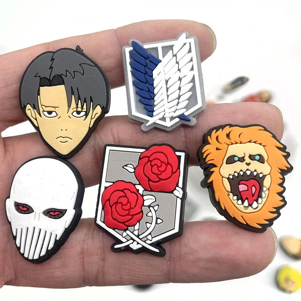 21Pcs Attack on Titan Shoe Charms for Clogs Bubble Slides Sandals PVC Shoe Decorations Buckle Accessories for Kids