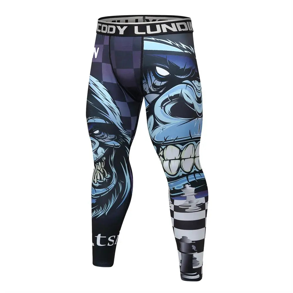 Gym Fitness Men Leggings Fashion Print Mid Waist Elastic Push Up Ankle Length Polyester Leggings Men's Compression Jogging Pants