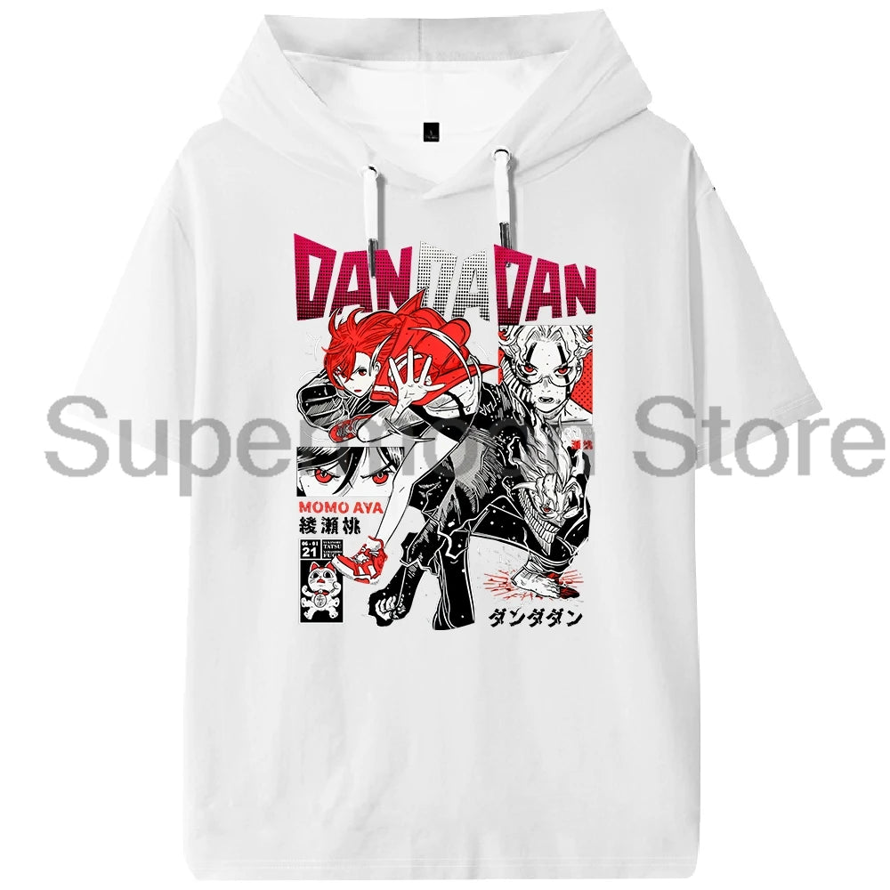 Anime Dandadan Momo Ayase Hooded T-shirt Summer Short Sleeve Sport Gym Tee Women Men Sportwear Outdoor Streetwear Tops