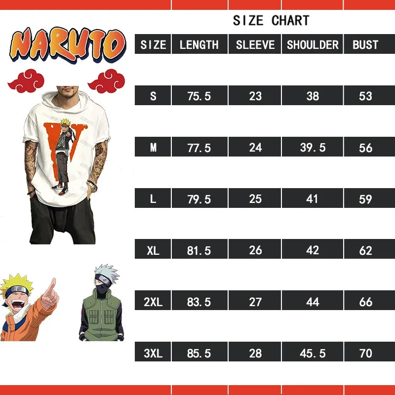 Men's Shirt Hooded Streetwear Naruto Oversized T-shirt Short Sleeve Trend Essentials Clothing Hip Hop Anime Ninja High Quality