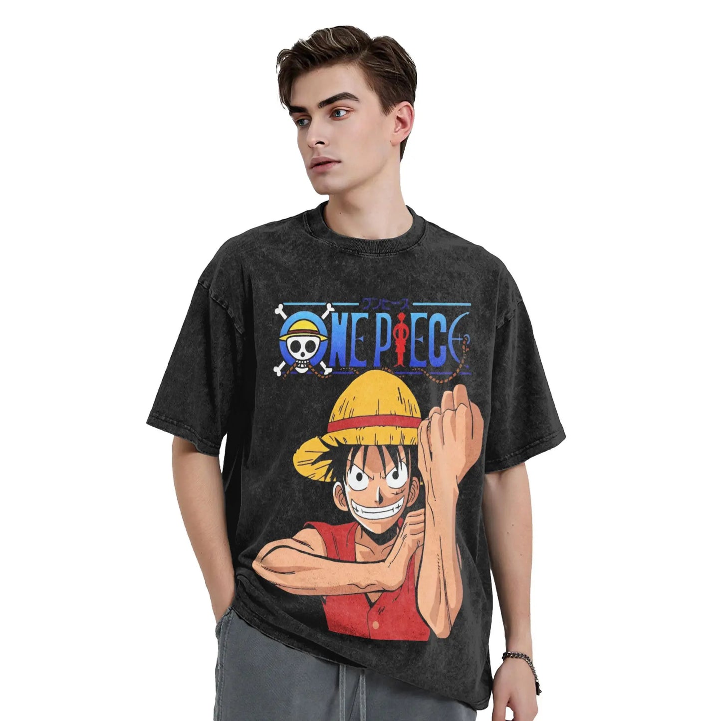 one piece anime manga luffy Washed T Shirt Streetwear Hip Hop Casual T-Shirts  Tee Shirt for Men Women 100% Cotton Harajuku