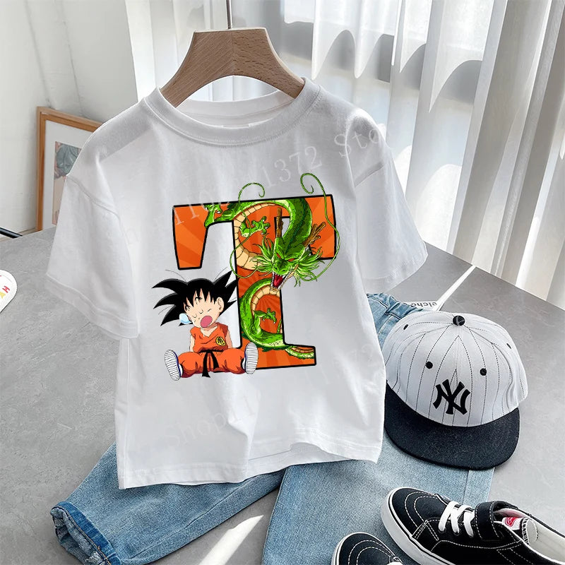 Dragon Ball Goku T-shirt Letter A-Z Print Boys Clothes Cotton Short Sleeve Toddler Fashion Cartoon Anime Summer Street Wear Gift