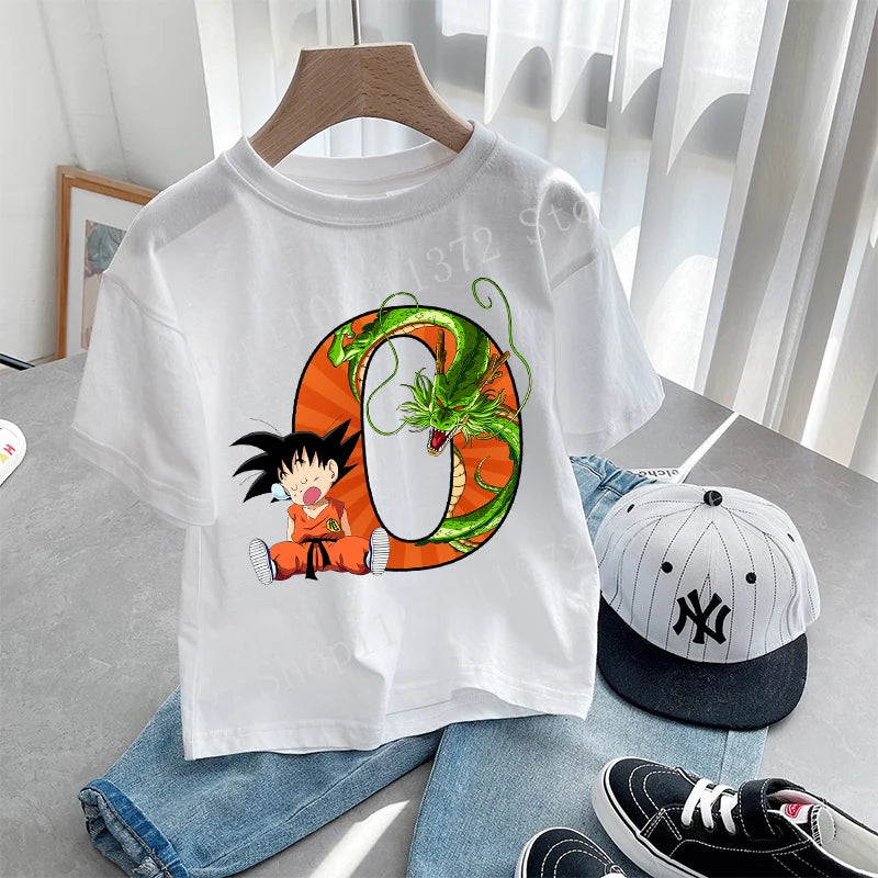 Dragon Ball Goku T-shirt Letter A-Z Print Boys Clothes Cotton Short Sleeve Toddler Fashion Cartoon Anime Summer Street Wear Gift