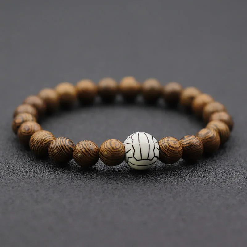 Noter Fashion Volleyball Bracelet Men Women Adjustable Braided String Braclet Vintage Wooden Braslet Gym Brazalete Gift Joias