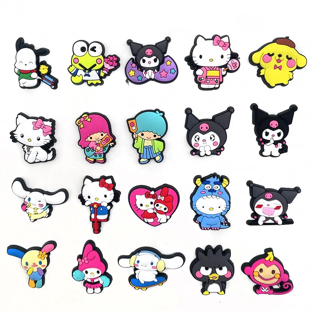 23pcs Pink Hello Kitty Kuromi Jibz PVC Croc Shoes Charms Pockmon Cartoon Anime DIY Sandals Shoe Accessories for Kids Gifts