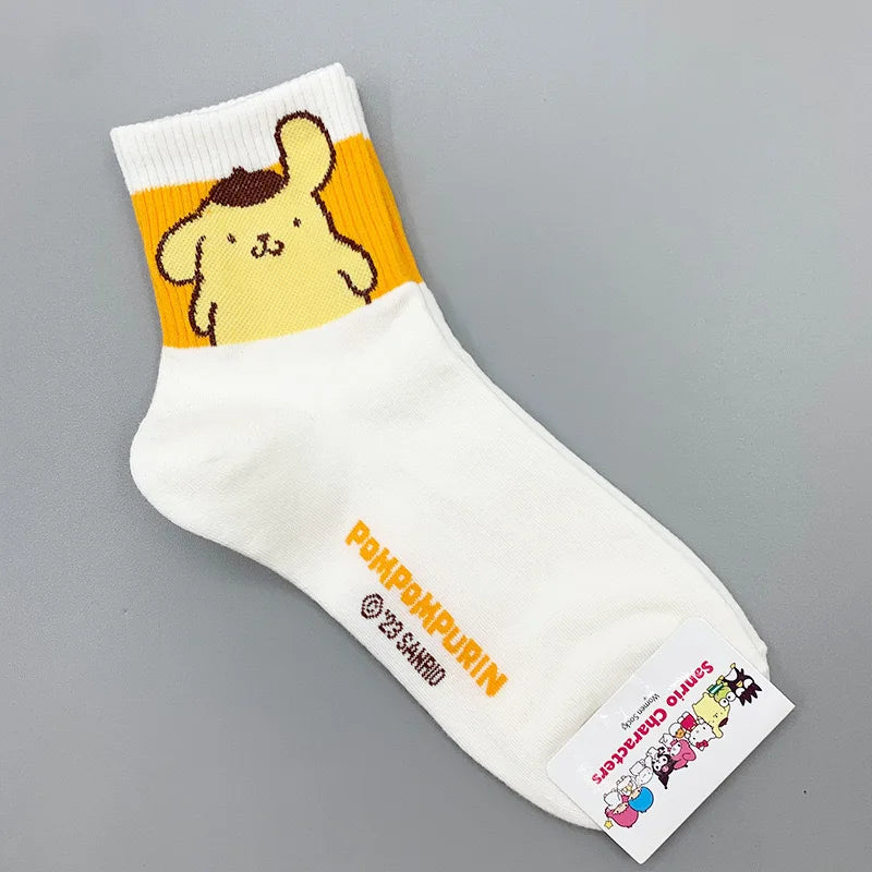 MINISO Sanrio Cotton Socks Anime Kawaii Girls Sports Socks Hello Kitty Kuromi Cinnamoroll Melody Sports Breathable Women Sock