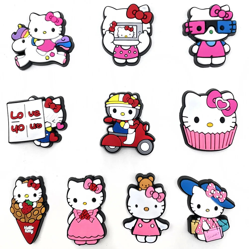 10Pcs/Set Hello Kitty Series Shoe Charms for Clogs Bubble Slides Sandals PVC Shoe Decorations Buckle Accessories for Kid