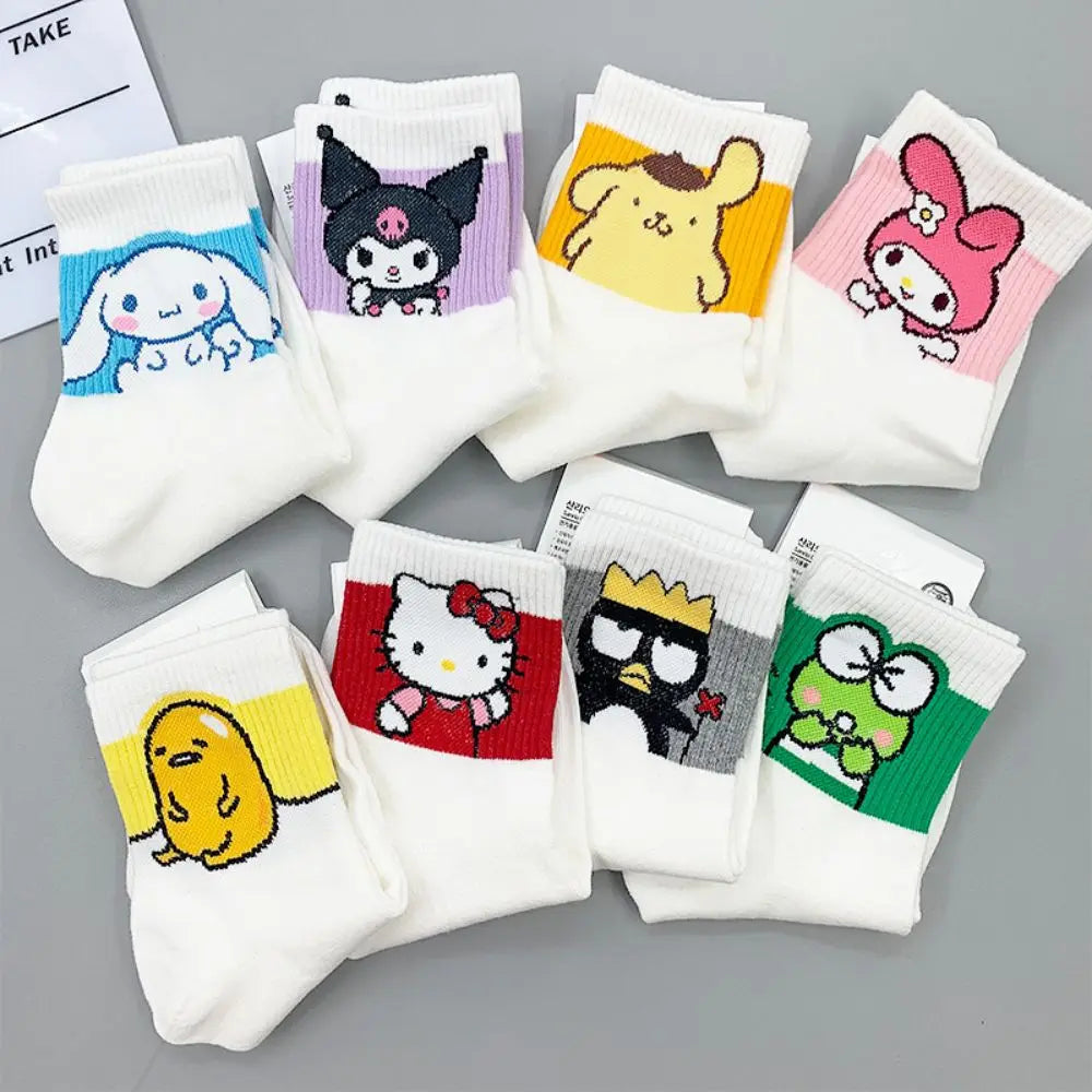 MINISO Sanrio Cotton Socks Anime Kawaii Girls Sports Socks Hello Kitty Kuromi Cinnamoroll Melody Sports Breathable Women Sock