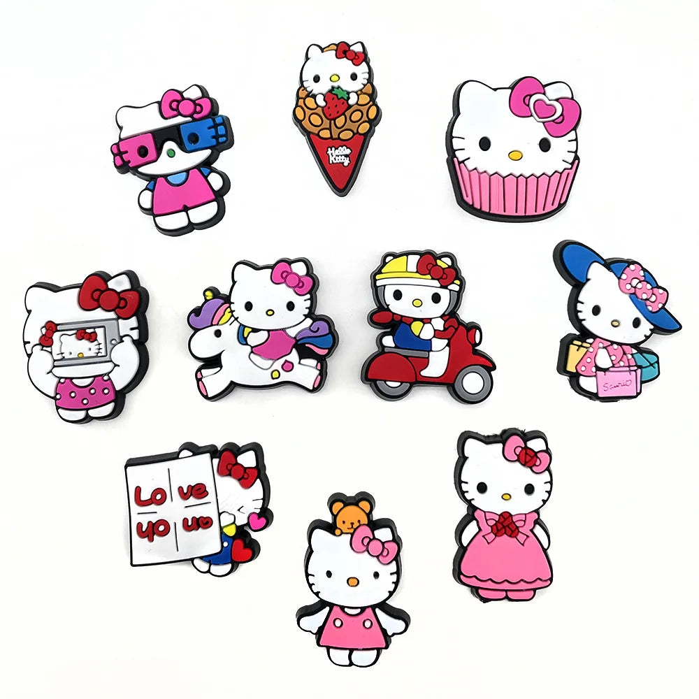 10Pcs/Set Hello Kitty Series Shoe Charms for Clogs Bubble Slides Sandals PVC Shoe Decorations Buckle Accessories for Kid