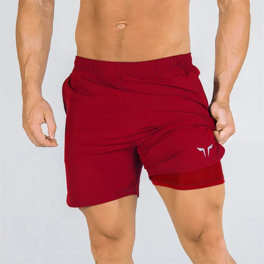 Men summer Double-deck fitness sports shorts slim quick drying breathable woven Shorts Men's sweatpants training gym clothing