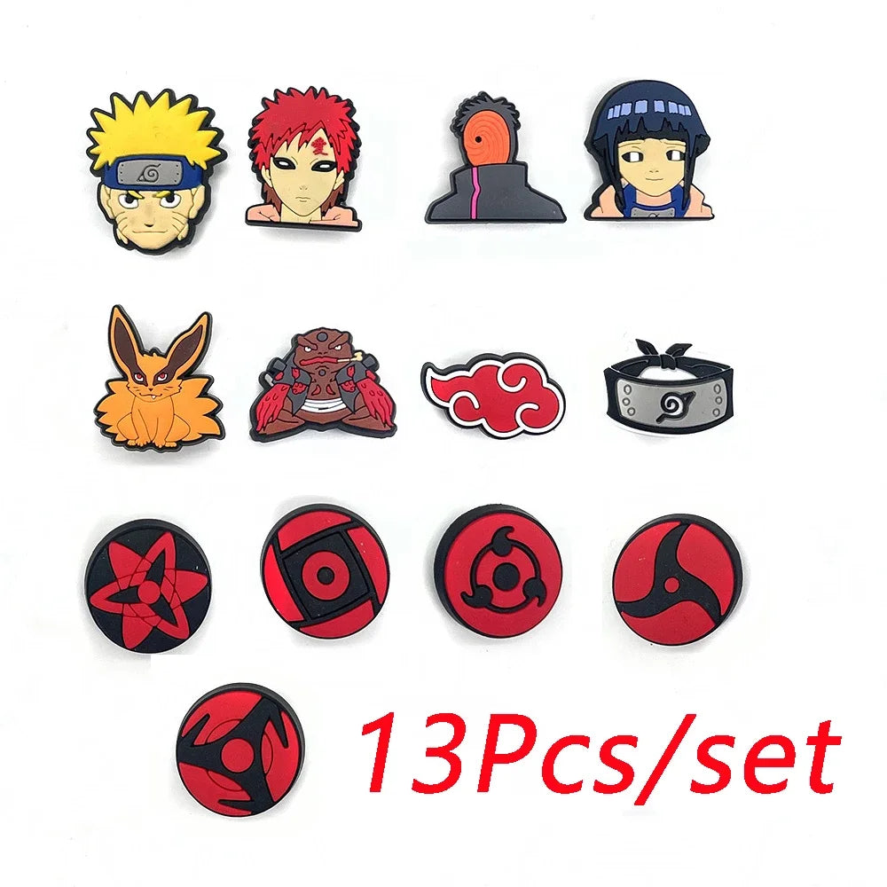 New 13Pcs Anime Naruto Shoes Charms Pvc Cartoon Sharingan Red Cloud DIY Funny Shoe Aceessories Sandals Decoration Kid Adult Gift