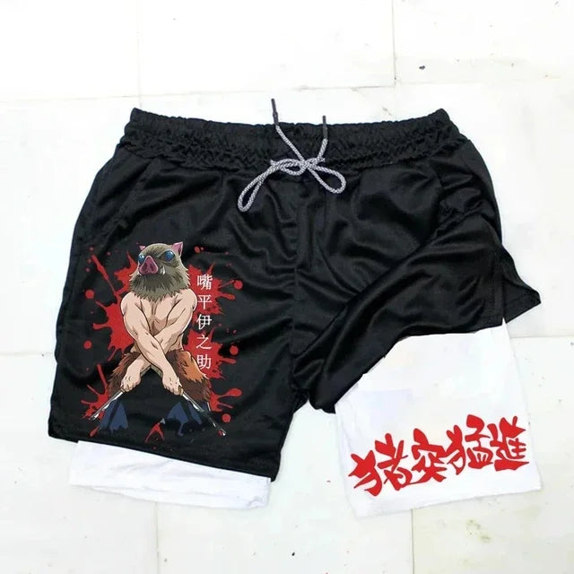 Anime Gym Shorts Men Women Gothic Print 2 in 1 Performance Shorts Fitness Casual Sports Y2K Short Pants Girl