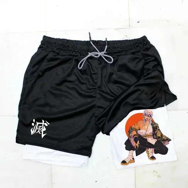 Anime Gym Shorts Men Women Gothic Print 2 in 1 Performance Shorts Fitness Casual Sports Y2K Short Pants Girl