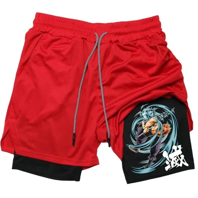 Anime Gym Shorts Men Women Gothic Print 2 in 1 Performance Shorts Fitness Casual Sports Y2K Short Pants Girl