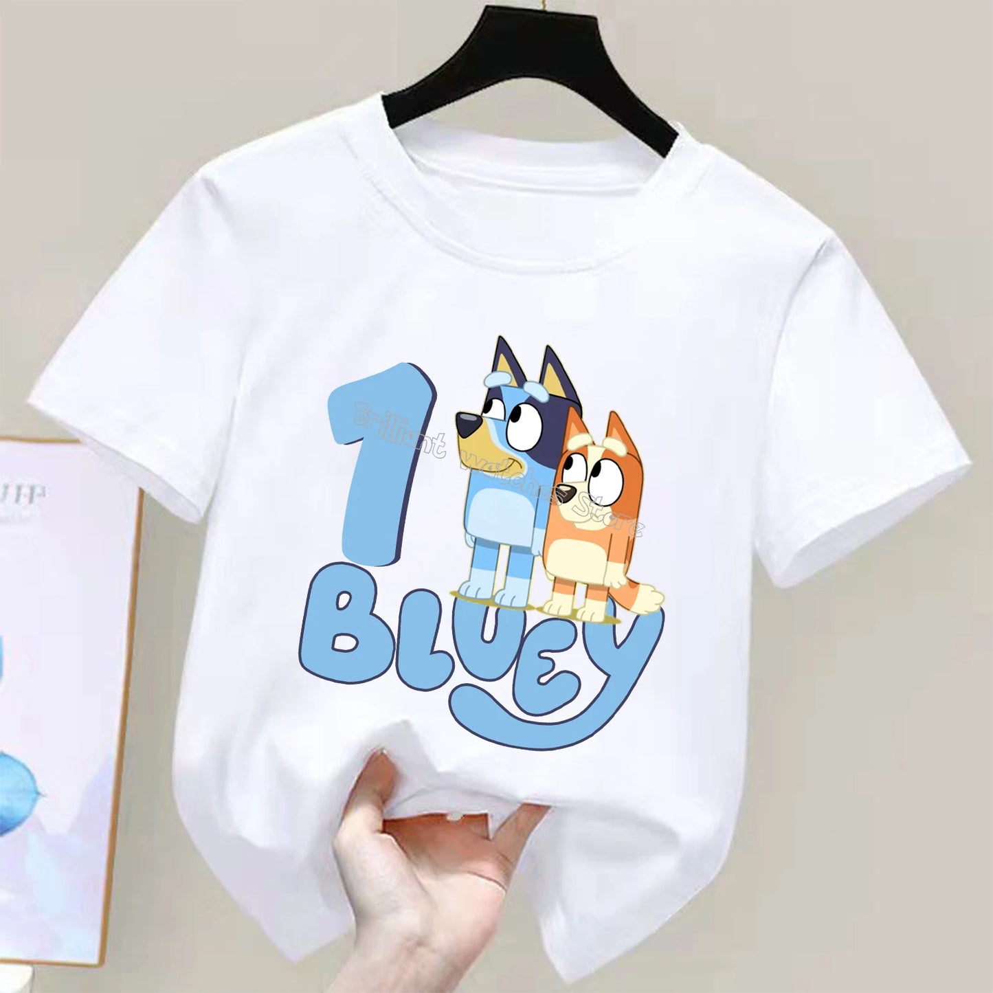 Blueys T-shirt for Children Birthday Figure Tee Top Cartoon Clothes Fashion White Short Sleeve Kids Anime Loose Clothing Gift