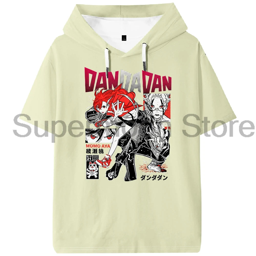 Anime Dandadan Momo Ayase Hooded T-shirt Summer Short Sleeve Sport Gym Tee Women Men Sportwear Outdoor Streetwear Tops