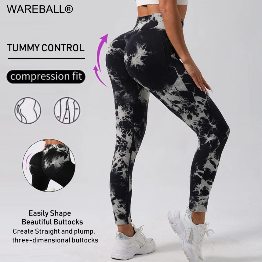 WAREBALL New Fashion Tie Dye Yoga Pants Gym Leggings Women Seamless High Waist Push Up Sport Tights Fitness Workout Leggins