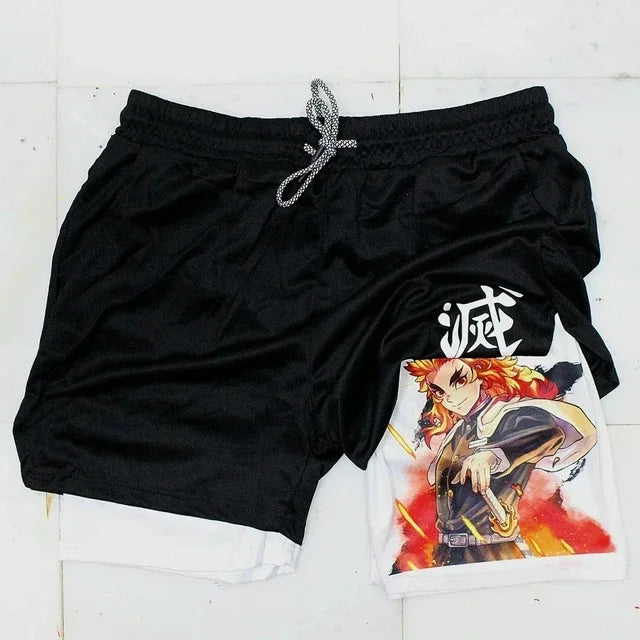 Anime Gym Shorts Men Women Gothic Print 2 in 1 Performance Shorts Fitness Casual Sports Y2K Short Pants Girl