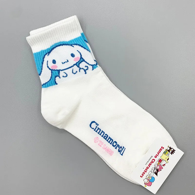 MINISO Sanrio Cotton Socks Anime Kawaii Girls Sports Socks Hello Kitty Kuromi Cinnamoroll Melody Sports Breathable Women Sock