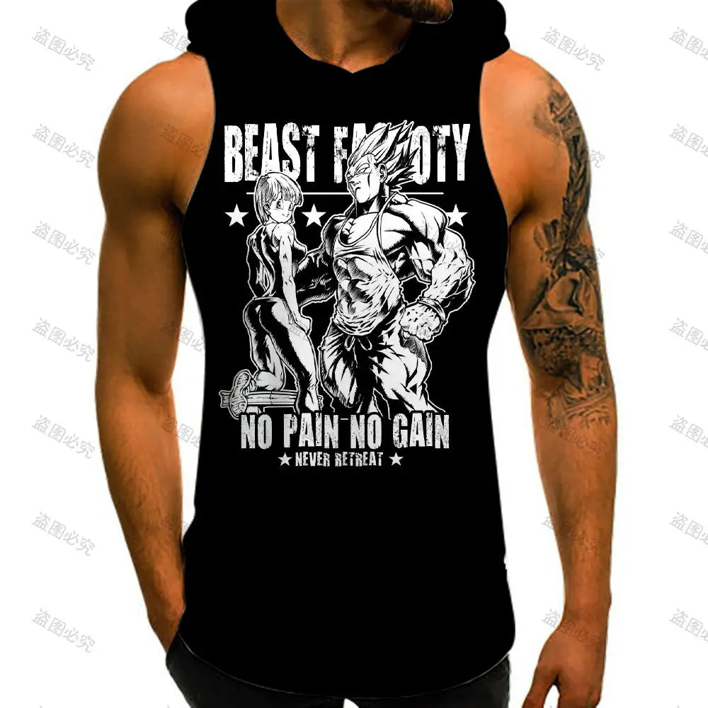 Dragon Ball Z Men's T-shirts Vest With Hood Summer New Super Saiyan Streetwear Gym Clothing Men Vegeta Sleeveless Vests Anime