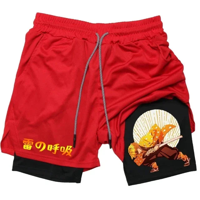 Anime Gym Shorts Men Women Gothic Print 2 in 1 Performance Shorts Fitness Casual Sports Y2K Short Pants Girl