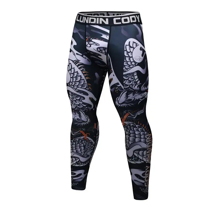 Gym Fitness Men Leggings Fashion Print Mid Waist Elastic Push Up Ankle Length Polyester Leggings Men's Compression Jogging Pants