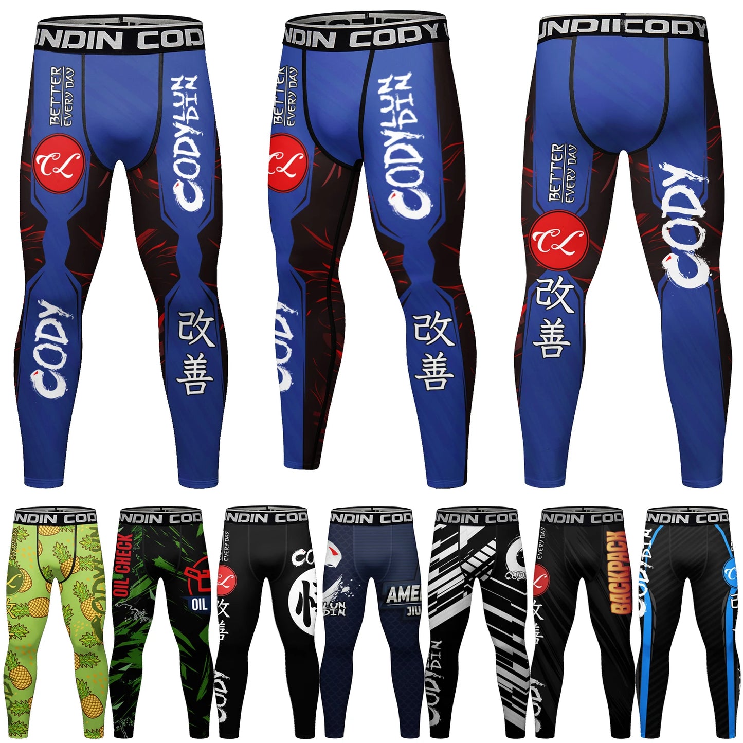 Cody Lundin Waistband Men's Running Leggings Sportswear Quick Dry Gym Fitness Workout Training Jogging Sports Pants Tights